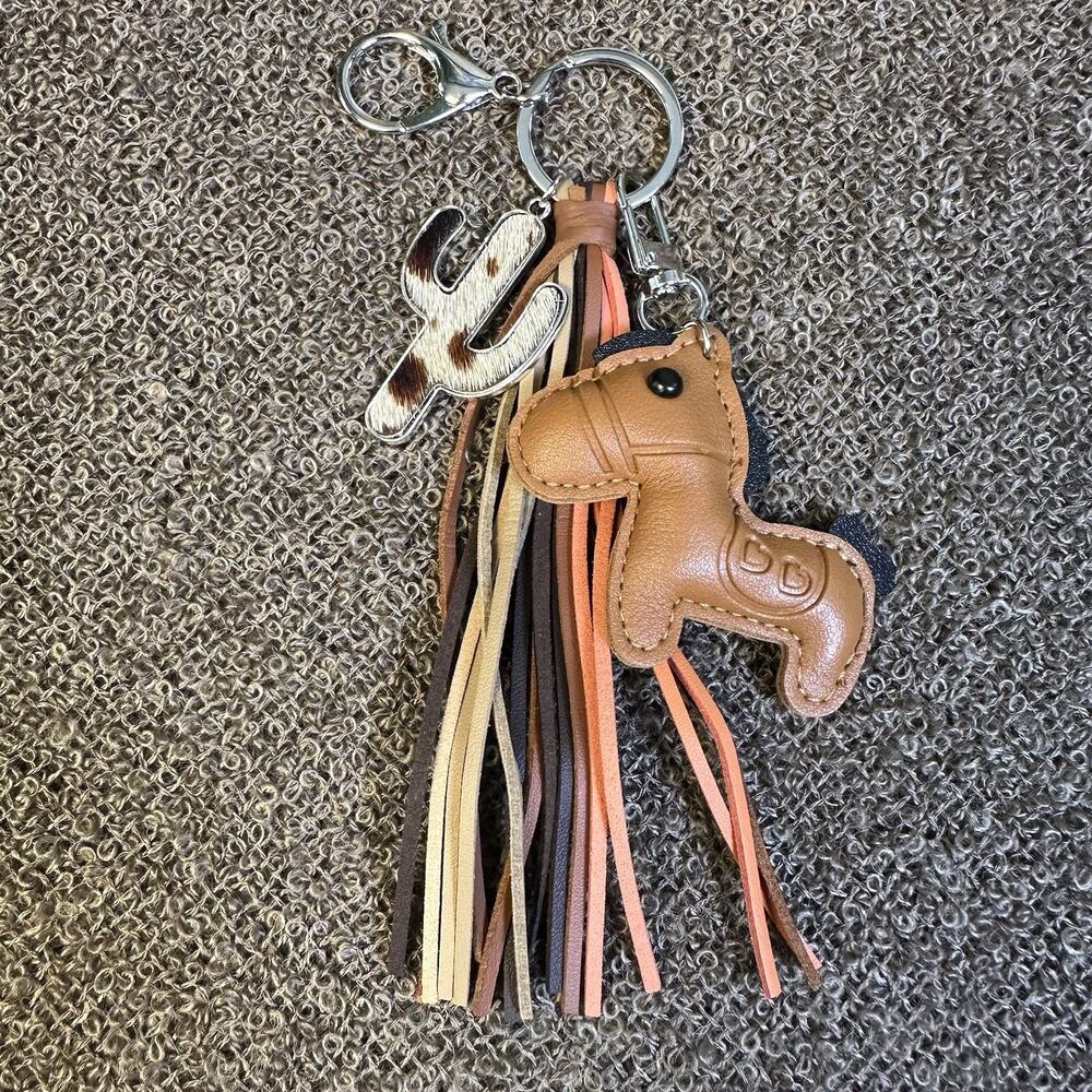 Bag Charm Key NEW Cow Hair Hide Cactus, Brown Pony Horse Arbor Verde - Picture 4 of 10